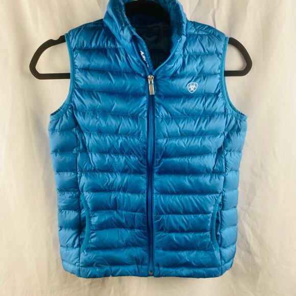 Ariat Girl's Ideal Down Light Blue Teal Turquoise Quilted Puffer Vest‎ XL - Picture 1 of 7